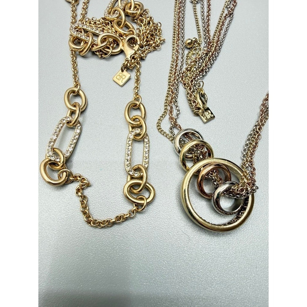 Banana Republic Gold Tone‎ Necklace Lot of 2 30" Long Opera Rhinestone Statement